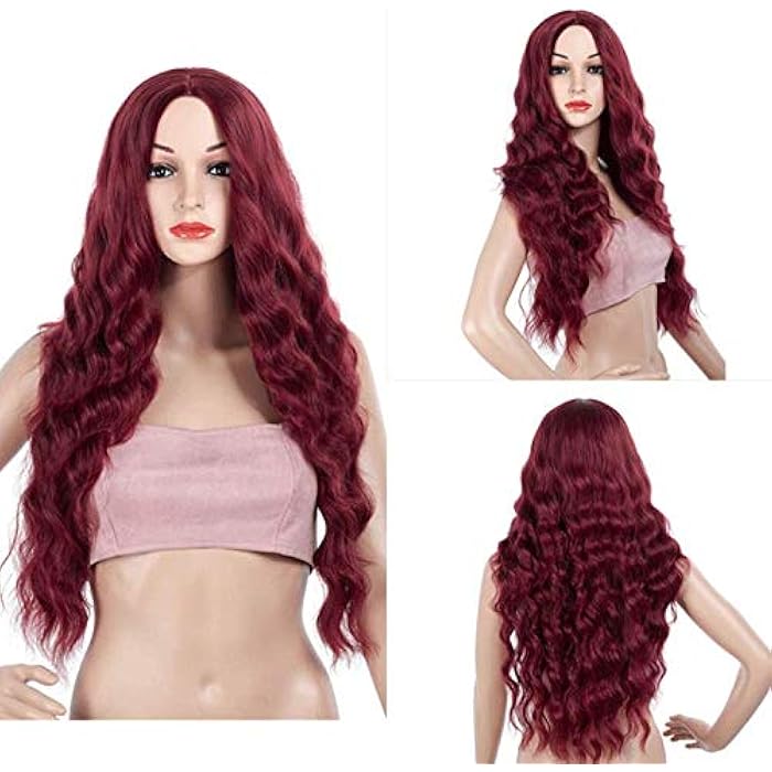 DILLARDS Wine Red Europe And America Wig Chemical Fiber Ladies Head Cover In The Corn Wave Pattern Wig-027R - Image 3